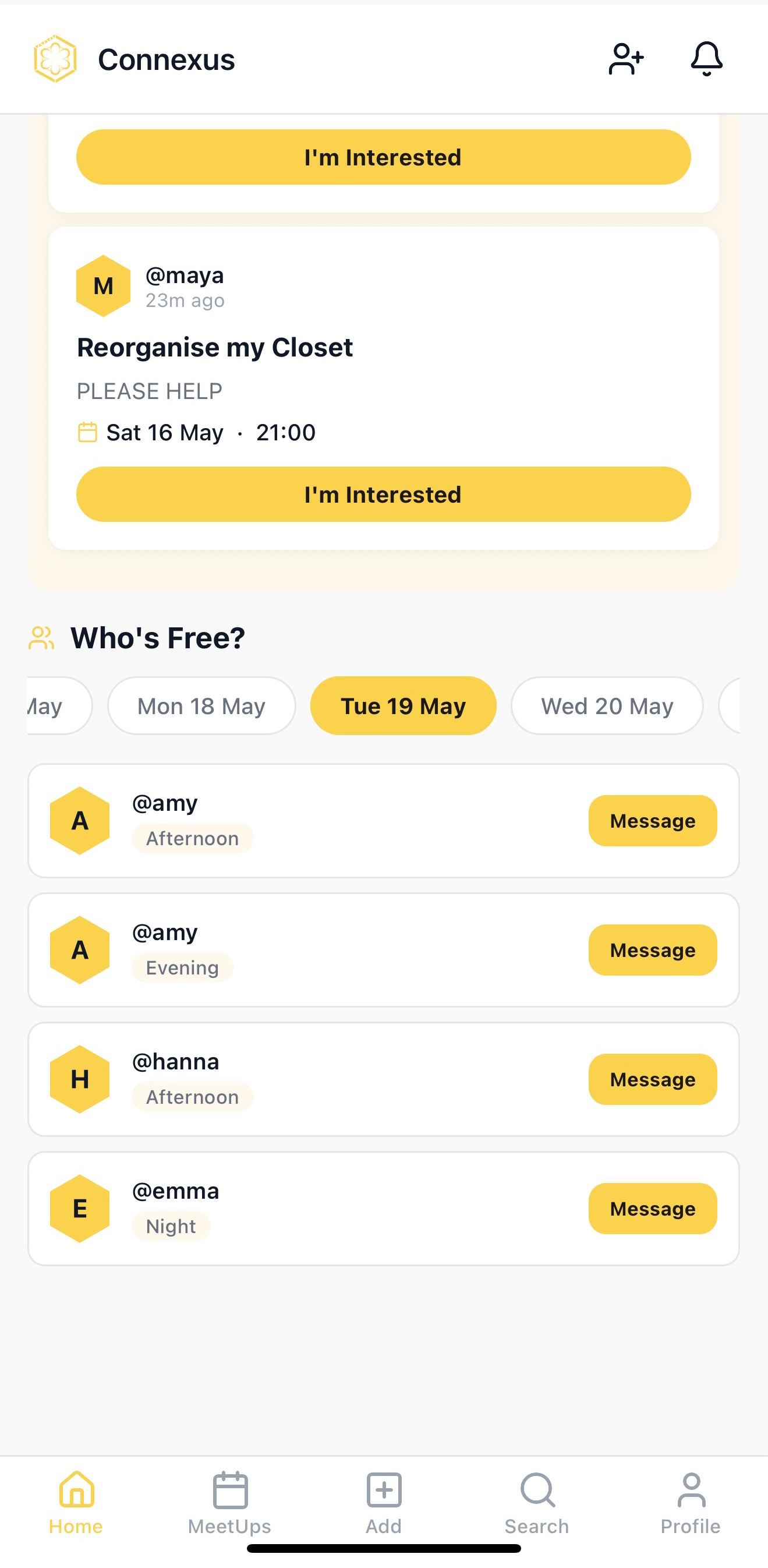 Connexus app — share your availability to automatically schedule meetups with friends